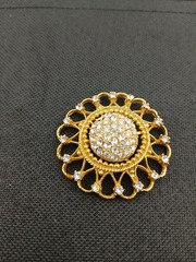 HUGE 1980 gold-tone pave clear crystals open metal work round clip-on earrings