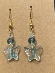 925 Sterling Silver Gold Plate 1.6” Dangle Earrings Vintage Butterfly Blue Beads