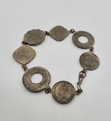 Vintage 1943 India Anna Assorted Coins Link Bracelet 8″ Handmade Hook Clasp
