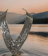 70s Disco Art Deco 18″ Silvertone Mesh V-Neck Bib Collar Statement Necklace