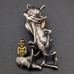 Vintage Pin Tie Tack Winking Cartoon Fox HL Libby RD 1984-85 Silver & Gold Tone