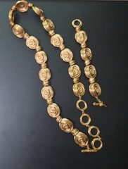 Vintage Runway Chunky Gold Tone Swirl Chain Belt Necklace & Bracelet Set 60s 80s