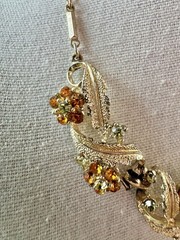 Vintage 1950s–1960s Amber & Citrine Rhinestone Floral Necklace Mid-Century