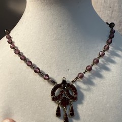 Antique Victorian Bohemian Czech Garnet Amethyst Necklace Signed *AS IS see pics