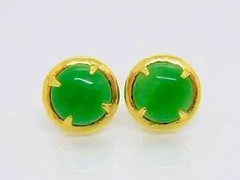 Antique 14kt Solid Gold Apple Green Jade Earrings, Chinese Export Jewelry