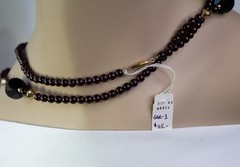 Vintage Single Strand Garnet Necklace With Black Agate Gemstones 36 in