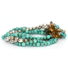 Vintage Signed Miriam Haskell Turquoise Bead Bracelet & Clip On Earrings Set