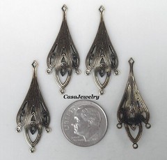 #3428 ANTIQUED GOLD 3 DROP EARRING/PENDANT BRASS COMP W/TOP HANG RING – 4 Pc Lot