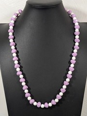 Vintage Purple White Lucite Beaded Necklace Lilac MCM 26 inches Lavendar