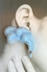 Vintage 50s 60s W Germany Baby Blue Plastic Feather Rhinestone Earrings