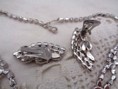 Vintage Pink Rhinestone Necklace & Clip Earrings Set