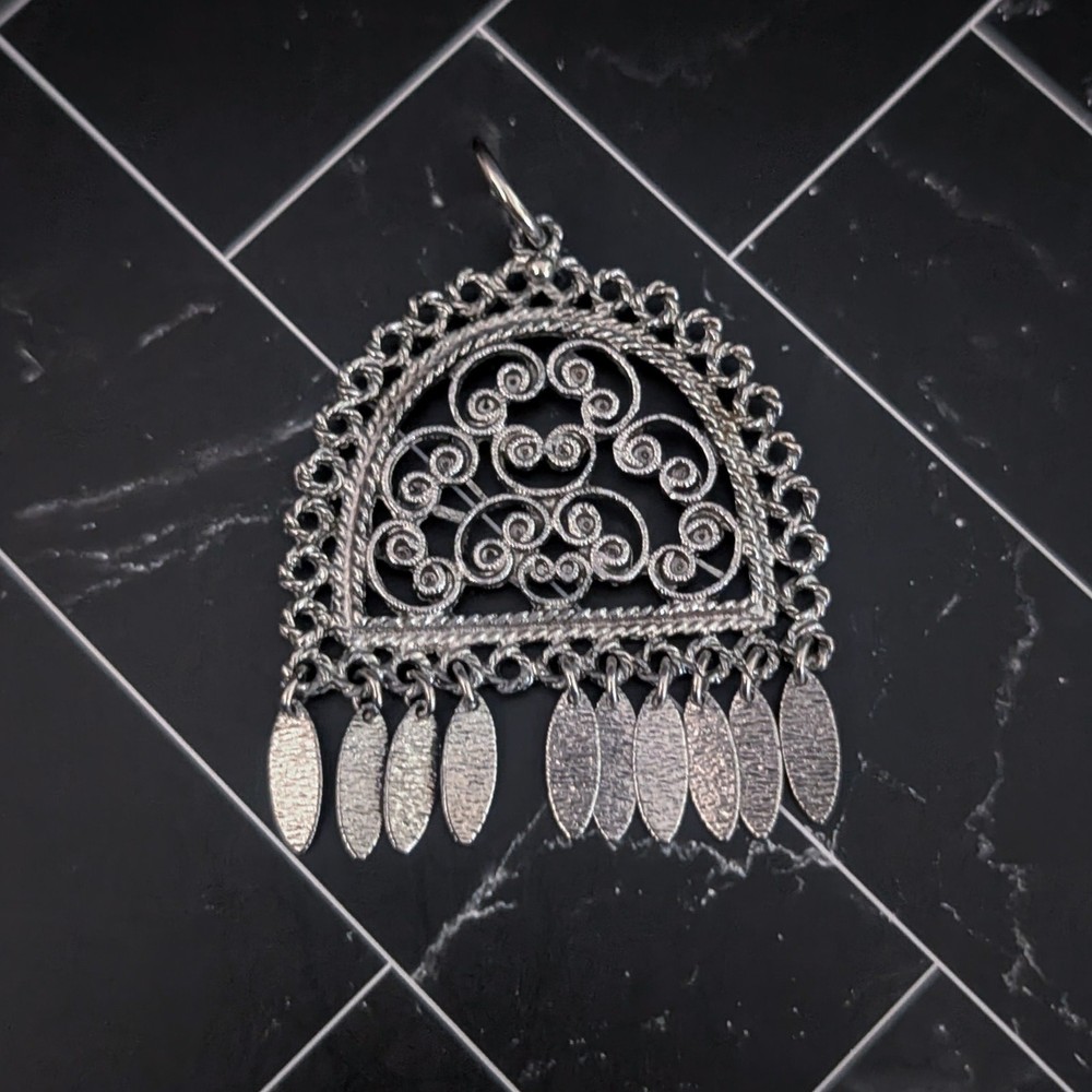 Vintage Pendant Large Ornate Silver Tone – No Chain Included – Dangle Missing