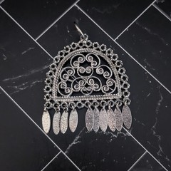 Vintage Pendant Large Ornate Silver Tone – No Chain Included – Dangle Missing