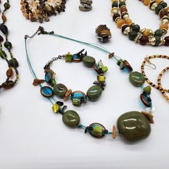 Vintage Costume Jewelry Lot Earth Tone Boho Necklaces Earrings Shell Mixed