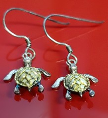 925 Signed Sea Turtle Earrings 1in Drop Vermeil Shell Sterling Silver VTG