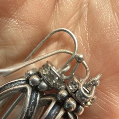 Vintage Sterling Silver Openwork Cage Lantern Dangle Earrings Rhinestone Accent