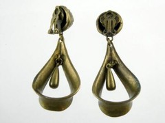 Vintage Donna Karan Brass Tone Metal Clip on Earrings DK Co Hallmark