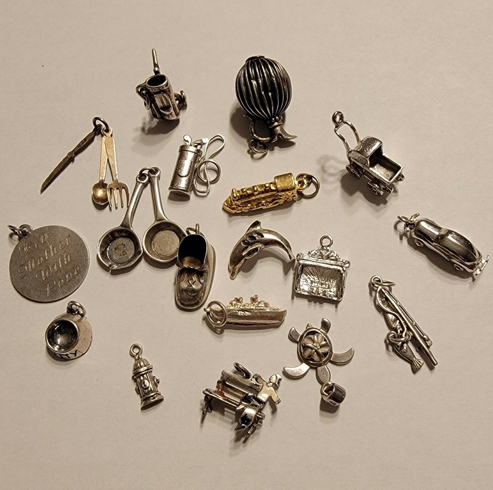 Choice Mid-Century Vintage Contemporary 3-D Sterling Silver Charms Articulated