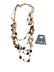 Mix-It Gold Tone Illusion Necklace Amber Acrylic Bead Multi Chain JC Penny 22″
