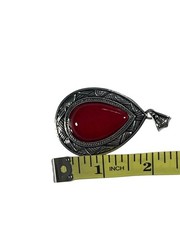 Antique Silver Tone Teardrop Red Stone Howlite Pendant Necklace Charm Jewelry