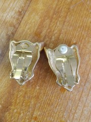 Vintage Jackie Collins Panther Cat Green Eyes Clip On Stud Earrings