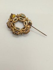 Vintage Opalescent Givre Glass Rhinestone Wreath Brooch Open Prong Back Pastel