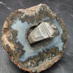 Vtg 1950s CZ Signet Mens Ring Hand Engraved w/CZ Accents in 925 Sterling Silver