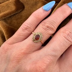 Antique 14K Gold Seed Pearl & Orange Gem Ring Size 4.5 1.7g (for restoration)