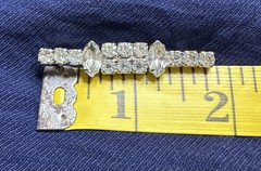 Vintage Silver Tone Prong Set Graduated Clear Rhinestones Bar Pin Brooch 1.75in
