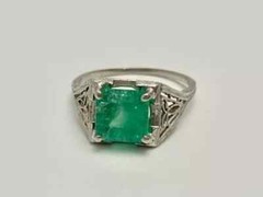 2.50Ct Art Deco Vintage Princess Lab Created Emerald 925 Silver Engagement Ring
