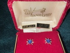 VINTAGE KAREN LYNNE 14KT GOLD LINDE STAR SAPPHIRES EARRINGS, NECKLACE SET