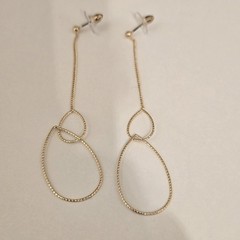 Delicate Rope Teardrop Drop Earrings Gold Tone Post Vintage Dainty Chain Boho