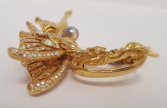 KIRK’S FOLLY Fairy Godmother Brooch Crystal Orb Large Gold Tone Wings Vtg 3-1/2″