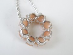 New Sterling Silver 925 Peach Moonstone Halo Round Pendant Necklace