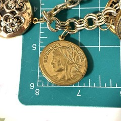 Vintage Mixed Charm Bracelet French Coin Medallions Buttons Assembled Media