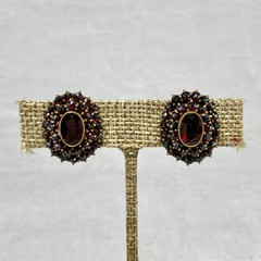 Vintage Bohemian Garnet Gold Tone Jewelry Lot Cross Pin Earrings Safety Chain