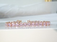 Vintage Sterling Silver 925 RoseGold on Large Pink Gemstone Tennis Bracelet 7.5″