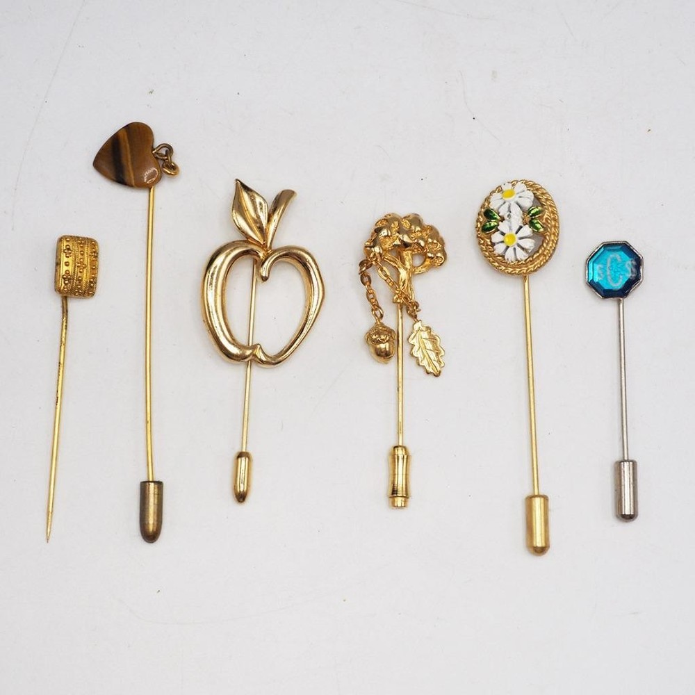 Lot of 6 Costume Jewelry Lapel Stick Pins 1950’s-1970’s