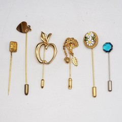 Lot of 6 Costume Jewelry Lapel Stick Pins 1950’s-1970’s