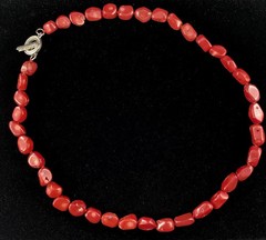 Vintage Red Coral Chunky Sterling Silver Clasp Beaded Necklace 20″ B110
