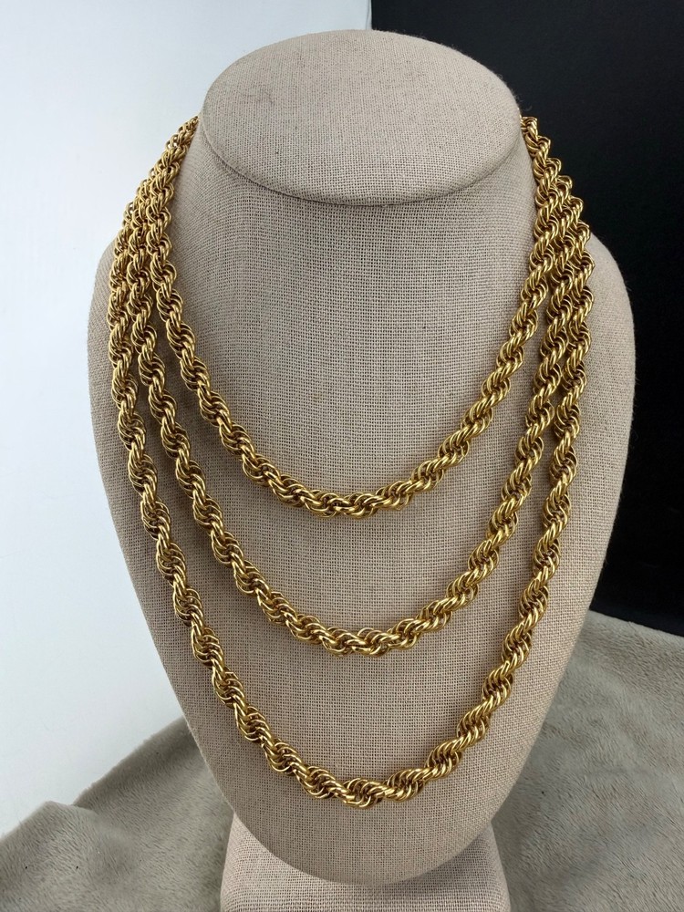 Vintage Monet Necklace Gold Tone Rope Chain LONG Flapper Opera 56”