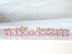 Vintage Sterling Silver 925 RoseGold on Large Pink Gemstone Tennis Bracelet 7.5″