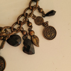 Vintage Necklace Charms Coins Jewels Metal Cording Chain 16″