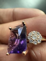 585 14K RG Stamped Rose Gold Indigo Crystal Floral Gem Size 7 Ring