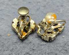 Heart Rhinestones Clip On Gold Tone Twists Screw Back Vintage