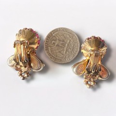 Scaasi Earrings Signed Poured Glass Clip On Pink Turquoise Vintage Statement