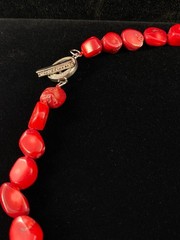 Vintage Red Coral Chunky Sterling Silver Clasp Beaded Necklace 20″ B110
