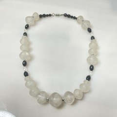 Vintage Lucite Bubble Bead Necklace Clear Black Acrylic 20” Barrel Clasp