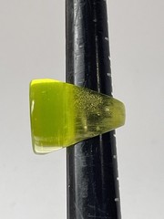Vintage Size 7 Lucite Ring Chunky Statement Crystal Green HIGH Flat Top Unisex