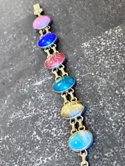 Vintage WRE 14K Gold Filled Gemstone Scarab Bracelet 6 Stone Egyptian Revival